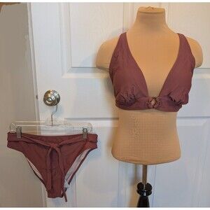 CUPSHE XL Two Piece Bikini  Set Swimsuit V Neck Triangle Top Mauve